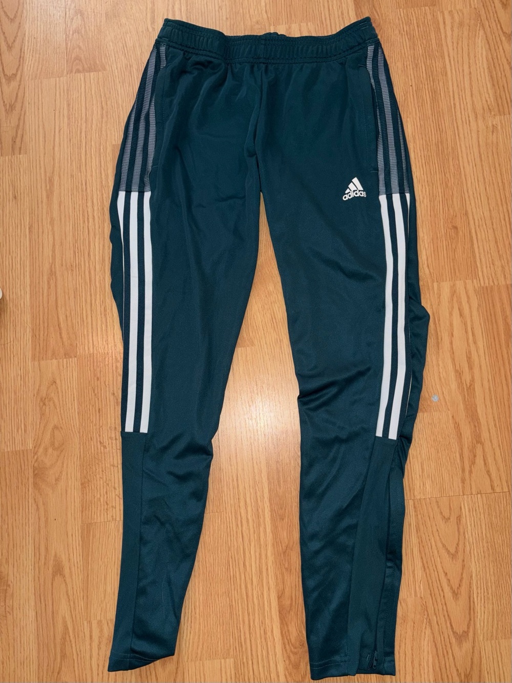 Adidas Women Dark Green Track Pants with White Stripes